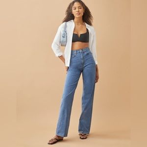 Reformation Hailey Pinstripe High Rise Wide Leg Jeans, Size 28